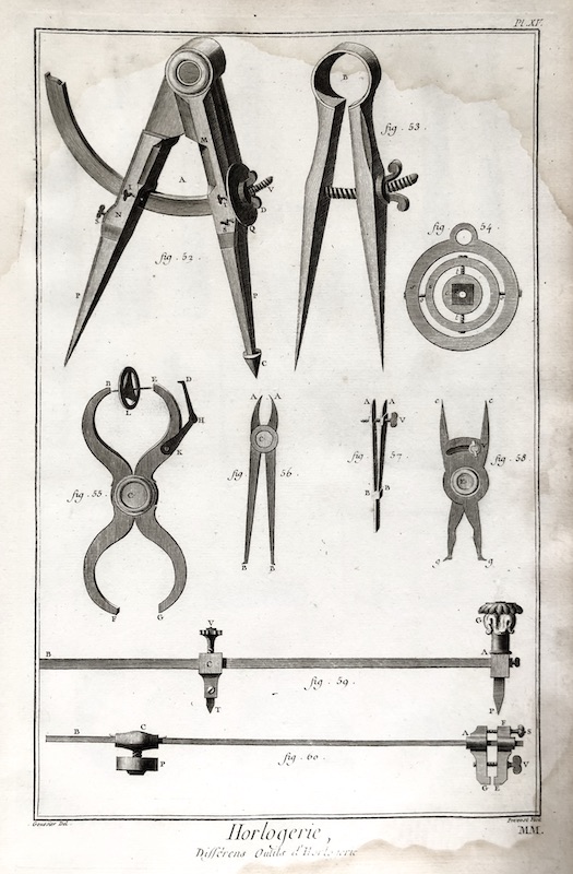 Relojería - Histoire Naturelle, Horlogerie - Differens Outils d' Horlogerie - Pl. XV.
